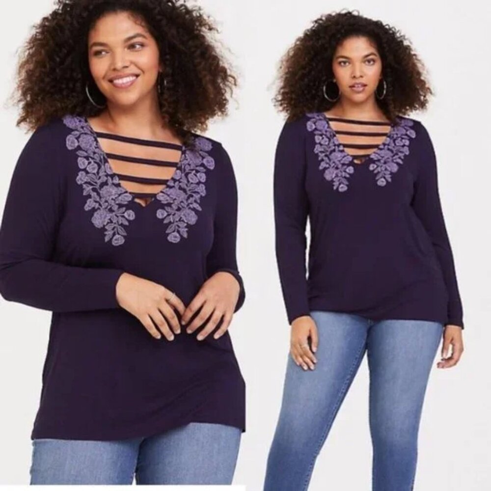 Torrid Super Soft Purple Floral Ladder Tunic I 0x